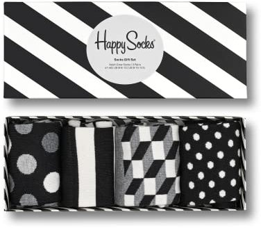 Happy Socks Unisex Set van 4 klassieke zwarte witte sokken cadeauset Socken, Schwarz-Weiß, 41-46 EU
