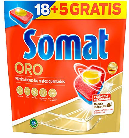 Somat Oro Cápsulas Detergente Pastillas Lavavajillas 18 + 5 Dosis, 1 x 463 g