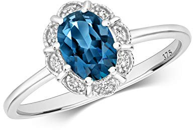 Funkelndes Feuer Raffinierter 9 Karat (375) Weißgold Diamant Ring Brillant-Schliff HI - I1 mit London - Blautopas WJS29659RSL