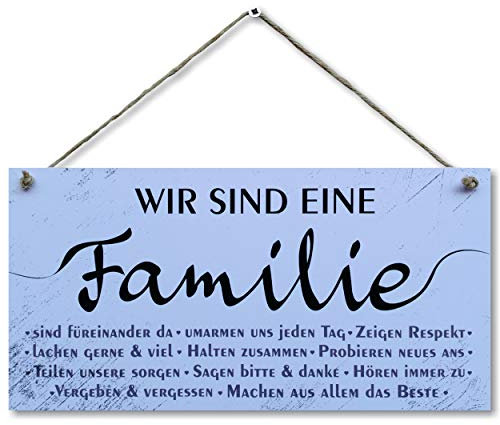CARISPIBET Wir sind eine Familie Schild Hauptdekoration Holzdeko-Schild Wandschild Türschild Holztafel Holzbild Haus Wandkunst 15x30cm