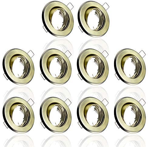 10x MAXKOMFORT Einbaustrahler IP20 mit GU10 Fassung RUND schwenkbar altmessing Einbauspot Einbauleuchte Rahmen Rostfrei Deckenspot Strahler Spot B002