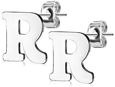 Treuheld® Silberne Ohrstecker mit Buchstabe | Edelstahl [18.] - R