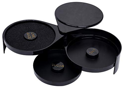 3 Tier Bar Rimmer Rotating Trays, Salt Sugar Lemon Juice Rim for Cocktail Bartender for Margaritas Martini, Plastic
