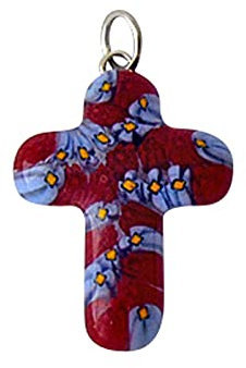 Colgante de cruz de cristal de Murano, aprox. 3 x 2 cm, color rojo