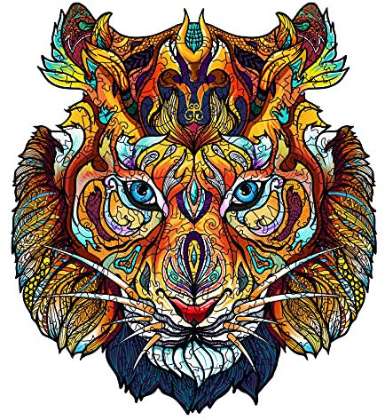 Funnli Holzpuzzles für Erwachsene und Kinder,Einzigartige Tierförmige Holz-Puzzle(Unbesiegbarer Tiger), Puzzle aus Tierteilen (M-30 * 26cm -215 Stück)