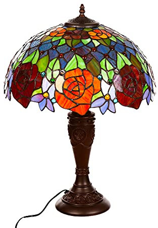 Lampe im Tiffany-Stil 16 Zoll Libelle, Schmetterling edel, Rose Dekorationslampe, Tiffany Stil, Glaslampe, Leuchte,Tischlampe, Tischleuchte (Tiff 190 Blume rot)