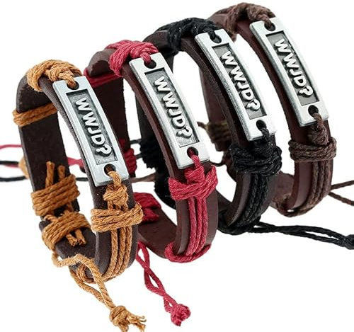 Taichell WWJD-Armbänder für Herren, What Would Jesus Do, Leder, WWJD-Armbänder für Damen, 4 Stück, 7IN, Leder, Autre