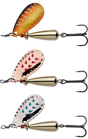 Abu Garcia Droppen Spinner – 3er Pack – vibrierende Weitwurf-Spinnerblatt Angelköder – Barsch, Döbel, Hecht, Forelle, Lachs, Meerforelle