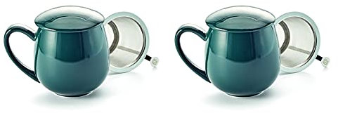 Cha Cult 2 X NEU teemando® Kräuterteetasse Saara Porzellan, 3-teilig, dunkelgrün 0,35 l = 2 Stück