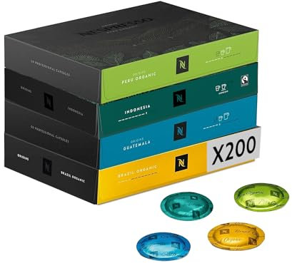 Nespresso Professionnel - Assortiment Origins - 200 Capsules de Café (4 boîtes de 50) - Ristretto, Espresso & Lungo - Adapté aux Professionnels