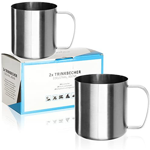Robin Goods® 2X gobelets en Acier Inoxydable Argent - gobelets de Haute qualité - gobelets de Camping - incassables et sans BPA (2 pièces - Couleur Argent)