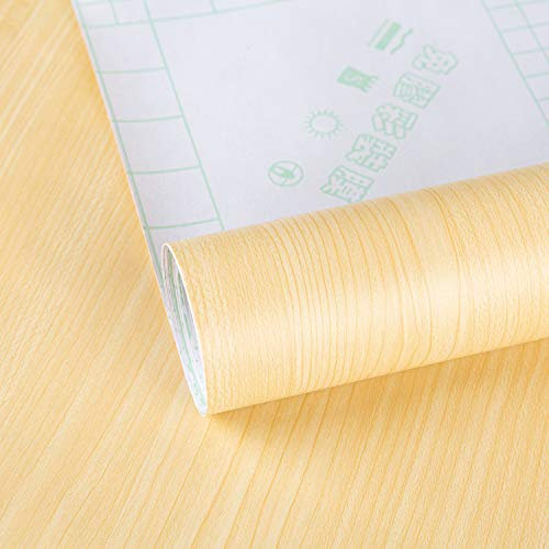 TOTIO Beech Wood Contact Paper Light Yellow Thicken Matt 16x197inch Peel and Stick Oak Wallpaper for Kitchen Cabinets Waterproof Self Adhesive Furniture Sticker Countertop Counter Vinyl Decorative