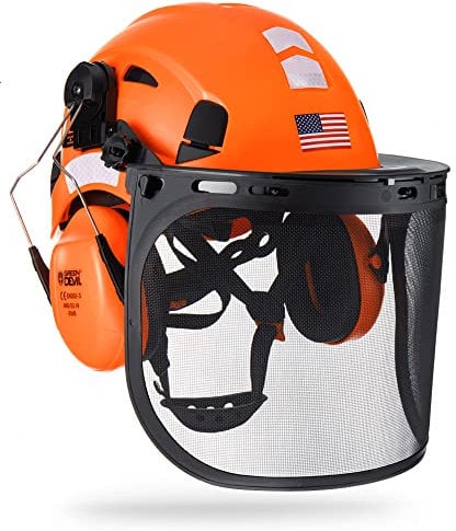Forestry Safety Helmet Chainsaw Helmet with Mesh Face Shield and Ear Muffs 3 in 1 Protection System ANSI Approved Forestry Hard Hat for Men & Women Industrial Construction,Chainsaw Protective