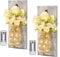 SASONCO Wall Decor Mason Jar Sconces - Home Decor Wall Art Hanging Design with Remote Control LED Fairy Lights and Yellow Rose set of 2 (Rose+dark Grey Board)
