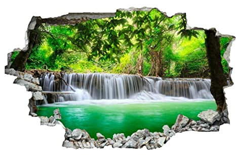 Wasserfall 3D Wanddurchbruch Wandtattoo Landschaft Mädchen Wandaufkleber Natur Junge Wandsticker Wanddeko Selbstklebend Vinyl Wandbild für Wohnzimmer Schlafzimmer Flur Kühlschrank
