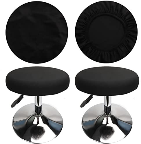 HuaLiSiJi Hockerbezug Rund Luxuriöser Stoff, Durchmesser 30-40cm, Rund Dehnbar Knitterfrei Waschbar Staubdicht Hocker Bezug (2 PCS Schwarz)