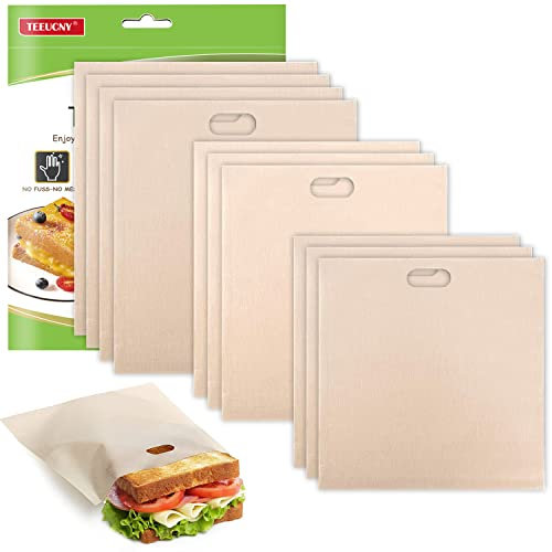 Toaster Beutel, TEEUCNY Antihaft Toast Beutel Wiederverwendbare Waschbar Toast Tüten für Sandwich Snacks Pizzastücke Chicken Nugget Anzug Käse für Toaster Backofen Mikrowelle Grill 10PCs Toasttaschen