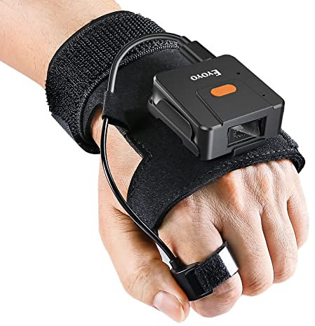 Eyoyo Wearable Glove 1D Bluetooth Barcode Scanner, Left&Right Hand Wearable,1D Finger Trigger Wireless Bar Code Reader Inventory with Retractable Lanyard Compatible with iPhone Android Tablet