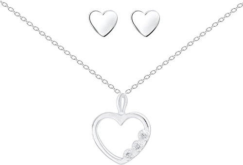 FRIEDA + PAUL Herz Zirkonia Symbol Liebe Damen Frauen Mädchen Halskette Anhänger Ohrstecker 4-tlg. Set 925 Sterling Silber anlaufgeschützt Schmuckbox