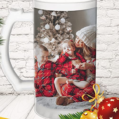 Boccale da Birra in Vetro satinato o Ceramica 500 600 ml personalizzato con foto e testo idea regalo Natale Uomo Papà Compleanno (vetro satinato)