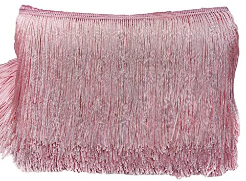 15cm x 10m Fransenborte Fransenbordüre Fransenband Dekoband Tanzfransen Schnittfranse Seide Quaste Fransen-Borten Bänder zum Nähen,DIY Basteln,Kleidung Dessous Kostüme Vorhänge Dekoration,Altes Rosa