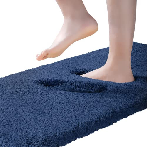 Tapis de Bain Extra Long Tapis Salle de Bain Extra Epais Tapis Sortie de Douche Antidérapant Absorbant Tapis de Sol Salle de Bain Super Doux en Microfibre Lavable en Machine 50 x 122cm, Bleu Marine