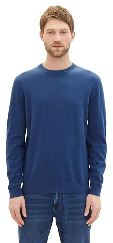 TOM TAILOR Herren Basic Crewneck Pullover aus Baumwolle, 32618 - Hockey Blue Dark Melange, L