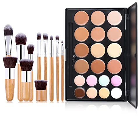 FantasyDay Professionale 20 Colori Coprenza Elevata a Lunga Tenuta Correttore Crema Concealer Palette Contouring Viso Correttori Makeup Gift Set per Hide Occhiaie e Imperfezioni con 11 Pennelli Trucco