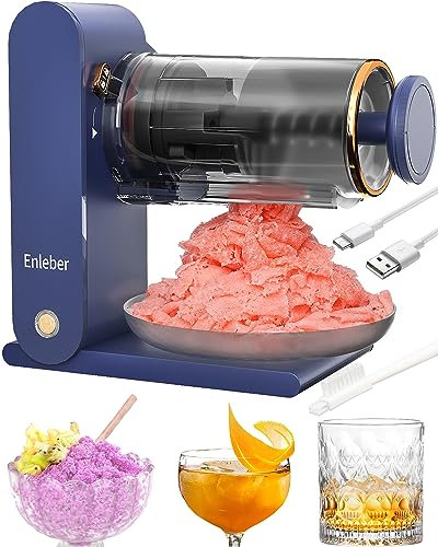 Enleber Tritaghiaccio Elettrico,Tritaghiaccio per Granite e Macchina per Granita,Macchina del Ghiaccio Ideale per Granite,Cocktail e Sorbetti -Blu Scuro