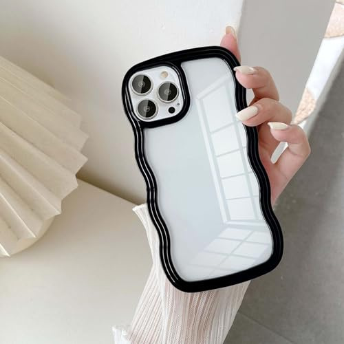 UEEBAI Hülle für iPhone 14 Pro Max, Wellen Rahmenform Silikon Stoßfeste Schutzhülle Anti-Kratzt Tansparent Rückseite TPU Bumper Cover für Mädchen Frauen Handyhülle für iPhone 14 Pro Max - Schwarz