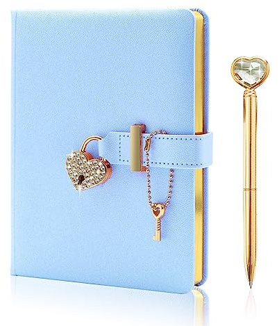 Topzora Tagebuch mit Schloss für Mädchen,Tagebuch für erwachsene,Notizbuch B5 mit Herzförmiges Schloss-Tagebuch mit Schlüssel für Mädchen Kinder Geburtstag Geschenk(blau)