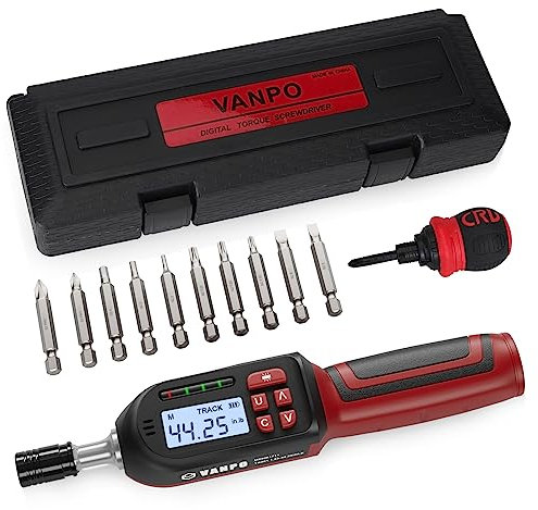 VANPO Digital Torque Screwdriver, 1.33-44.25in.lb/0.15-5Nm, Electric Adjustable Torque Screwdriver Wrench Set with Buzzer, LED Notification, Preset Mode, Data Storage for Bike Repairing and Mounting