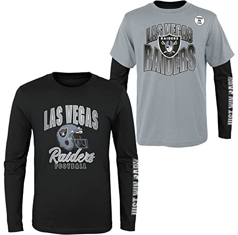 NFL Jungen Jugend 8-20 Game Day Team Color 3er-Pack T-Shirt und Langarm Combo Shirt Set, LAS VEGAS RAIDERS, XL