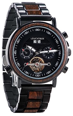 Leuchtbox Ebenholz Uhr Automatik Herren Skelettuhr Mechanische Armbanduhr Retro Jet Age Design Edelstahlgehäuse ATM 3 GT-Series (GT-01M)
