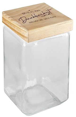 Herz & Heim® Vorratsglas mit Holzdeckel inkl. individuellem Aufdruck Dankbarkeit, 11 cm x 11 cm x 22,5 cm (B/T/H)