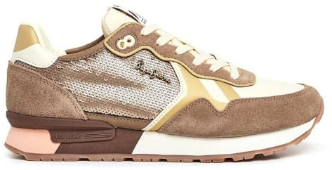 Pepe Jeans Damen Brit Pailletten W Sneaker, Braun (Sandbeige), 6