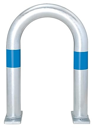 Ladesäulen Rammschutz-Bügel aus Stahl, feuerverzinkt, B 360 mm, Reflexringe blau, zum Aufdübeln