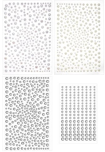 4 Sheets Rhinestone Stickers and Gems Stick on, Pearls Jewels Self Adhesive Diamonds and Crystals for Makeup Sticky Gemstone for Face Nail Eye Body Crafts DIY Decorations