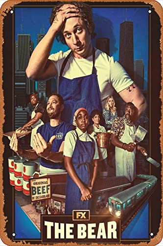 Muecddoa The Bear (Jeremy Allen White, Carmen Berzatto) TV-Poster Blechschild Film Film Kino Theater Vintage Metall Blechschild für Zuhause Bar Pub Garage Dekor Geschenke 20,3 x 30,5 cm