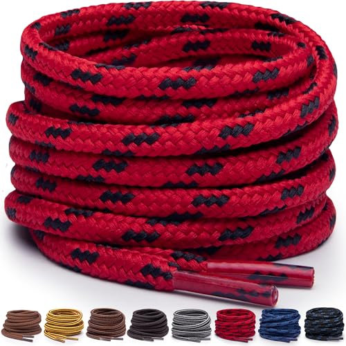 Miscly Lacci Rotondi per Stivali - Lacci Resistenti e di Lunga Durata per Stivali, Scarponi da Lavoro e Scarpe da Trekking (Rosso/Nero, 114 cm)