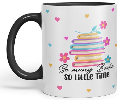 Vixar So Many Books so Little time Book Reader Gift Presents Coloured Ceramic Mug Cup Gift 330ml 11oz Work Office Tea Coffee (Black)