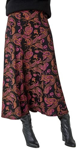 Roman Originals Jersey Skirt for Women UK - Ladies Midi Maxi Floral Animal Print Autumn Winter Swing Smart Casual Office Cocktail Party Going Out Evening Holiday Cruise - Pink - Size 14