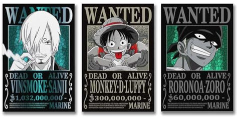 One Piece Wanted Poster Zoro Sanji Luffy 1 Wandkunst Poster Drucke Wohnkultur Bild Leinwand Gemälde Poster 30 x 45 cm