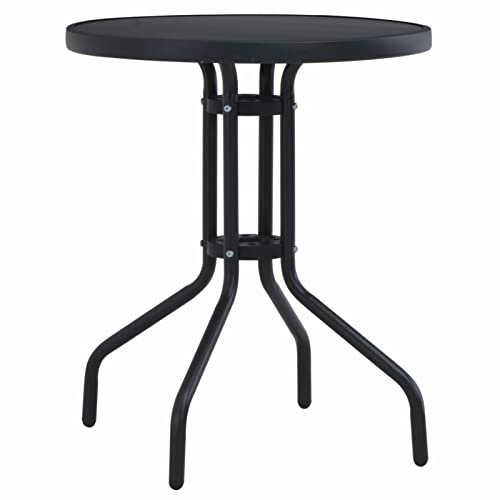 ARKEM Table de Jardin Noir 60 cm Acier et Verre,Table De Jardin en Resine,Outdoor Dining Table,Table Ronde Jardin Exterieur
