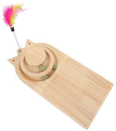 FOMIYES Katzen-Spielzeug Aus Holz Mit Interaktivem Turntable Und Ball Für Kratzbedarf Und Spielspaß Fördert Die Aktivität Und Jagdinstinkte Von Kätzchen