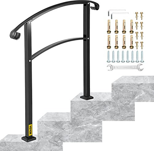 Barandilla de Hierro 52,5 cm Pasamanos Escaleras 3 Pasos Baranda Exterior Ángulo Parapeto Negro para Escalones de Hormigón Balcones Jardines Edificios Hoteles Garajes