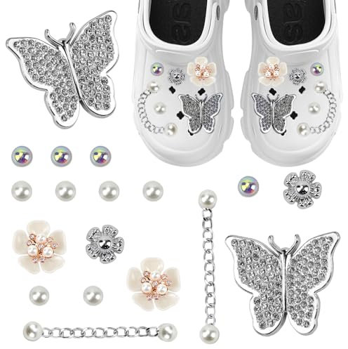 CODIRATO 18 Stück Schuhanstecker Blume Perlen Schuhschmuck Schuh Charms Crocs Anhänger mit Strass Diamant Schuhanhänger Schuhdekoration Glänzende Cocs Anstecker Charms für DIY Schuh Zubehör