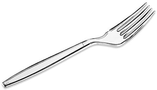 ACAN Tradineur - 8 paquetes de 12 Tenedores Reutilizables, plástico, reciclables, Extra Resistentes, higiénicos, Aptos para lavavajillas (Transparente - 18,5 cm - Total 96 uds)