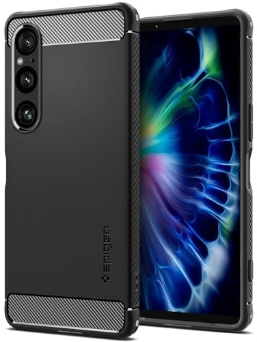 Spigen Sony Xperia 1 VI Rugged Armor Hülle -Matte Black | Carbonfaser Muster, Sicherer Grip, Air Cushion Tech, Military-Grade Schutz