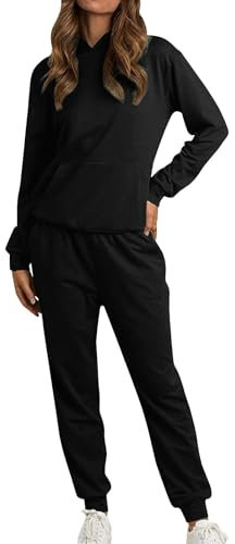 FGUUTYM Lässiges Damen-Pullover-Set für und Winter, langärmelig, mit Kapuze und Taschen, Hose, Sportpullover, Freizeithose Training Set (Black, M)